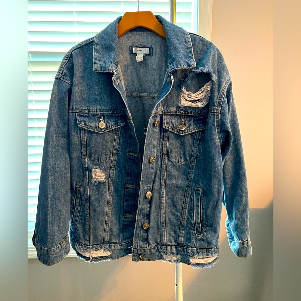 Oversized, Distressed, Size Small Denim Jacket